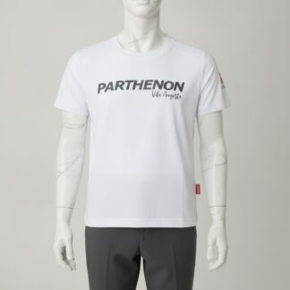Camiseta Branca Modelo Novo do uniforme do Colégio Parthenon, vista de frente
